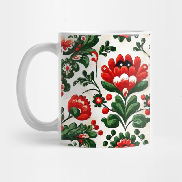 Folklore motif red flowers by JBJart